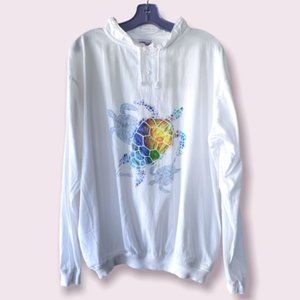Crazy Shirts - Turtle(Honu)  Seascape - White Long Sleeve Lightweight Pullover